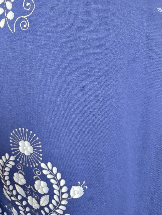 Sabaku Blue Floral Graphic Knit Dress M Fit & Flare Midi 100% Cotton Artsy - Picture 3 of 6